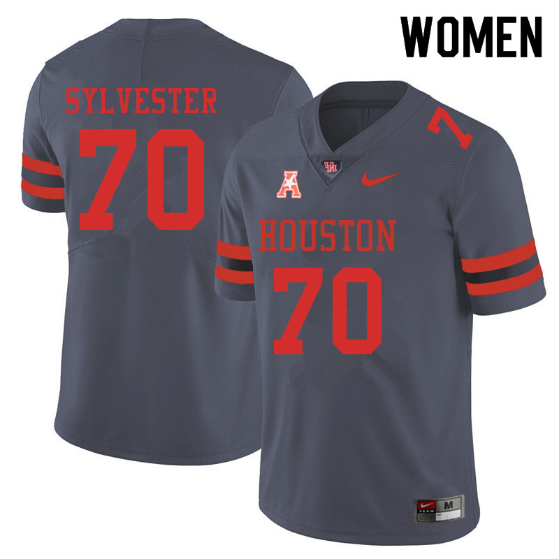 Women #70 Trevonte Sylvester Houston Cougars College Football Jerseys Sale-Gray